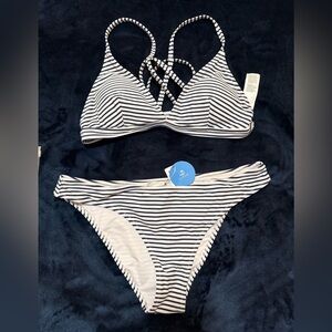 Cupshe Navy Blue and White Striped Bikini